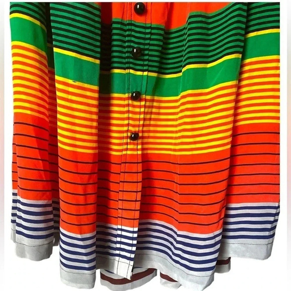 ANTHRO TRACY REESE |Vibrant Multicolored Rainbow Striped Silk Pleated Dress Sz 6 - Picture 7 of 12